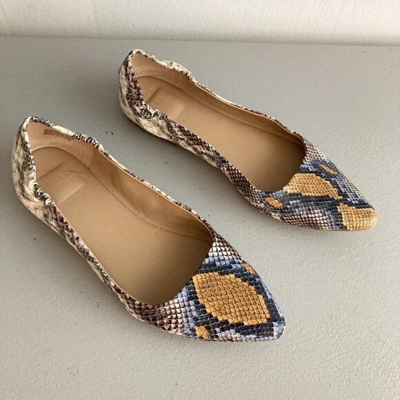 KAARI Flats Faux Snake Skin Shoes Jessica Pointy Toe Ballet Elastic Heel… - Picture 4 of 8